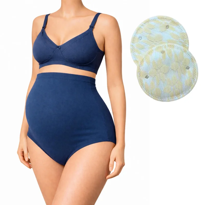 تامي طقم الأمومة كومبو من تامي | سروال حمل قطن بامبو عالي الخصر، حمالة صدر رضاعة غير مبطنة، وفوط رضاعة قابلة لإعادة الاستخدام | أساسيات ما بعد الولادة والرضاعة ناعمة ومسامية للأمهات الجدد